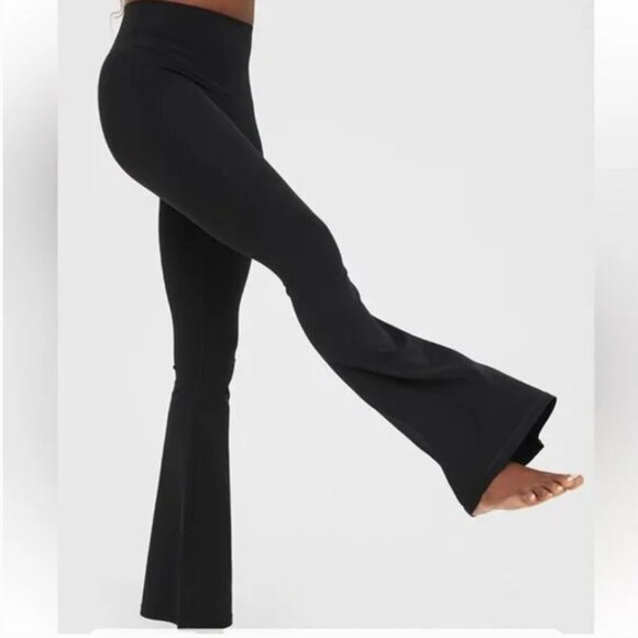 aerie Pants - Aerie Real Me High Waist Thick Band Black Flare Pant Leggings Size L NWOT